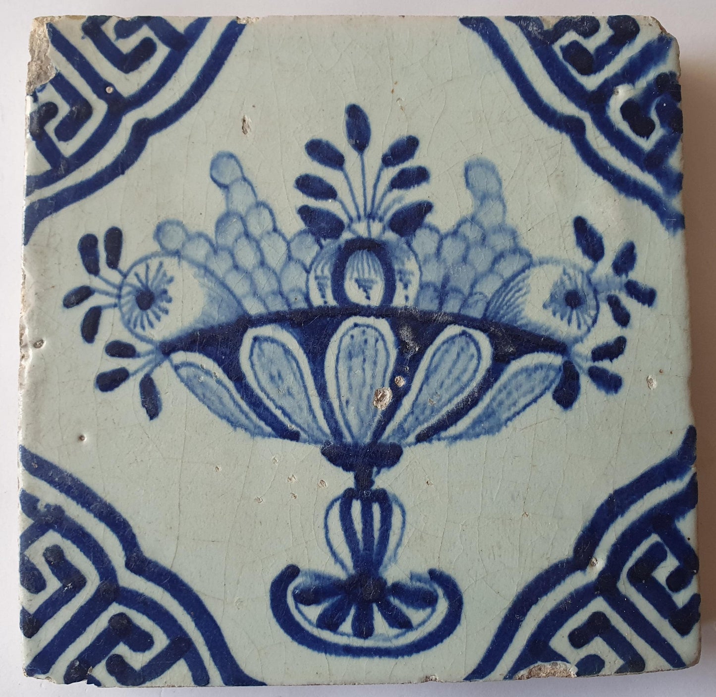 Antique Delft Blue Tile, Fruit Basket Design, ca 1600-1625