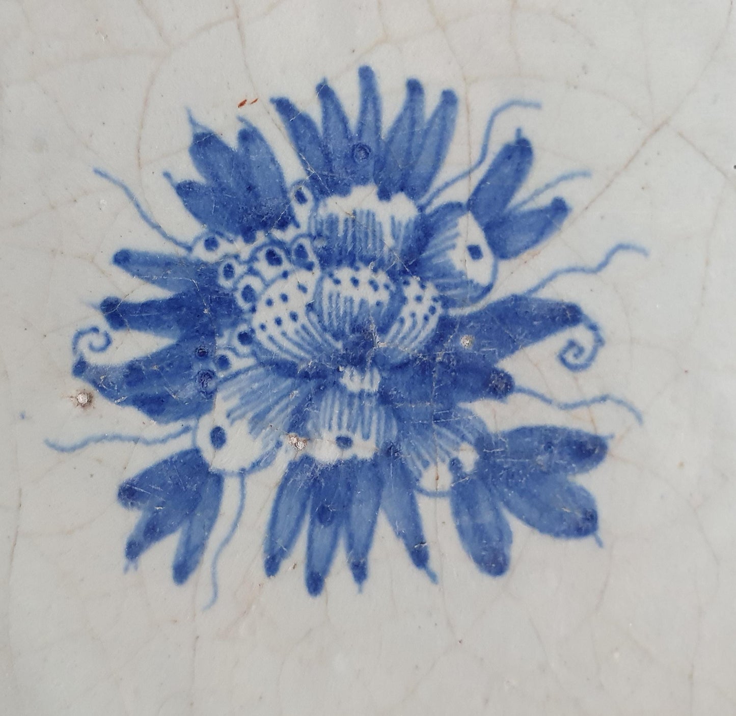 Antique Delft Tile, Fruits & Oxhead Motif, Circa 1630