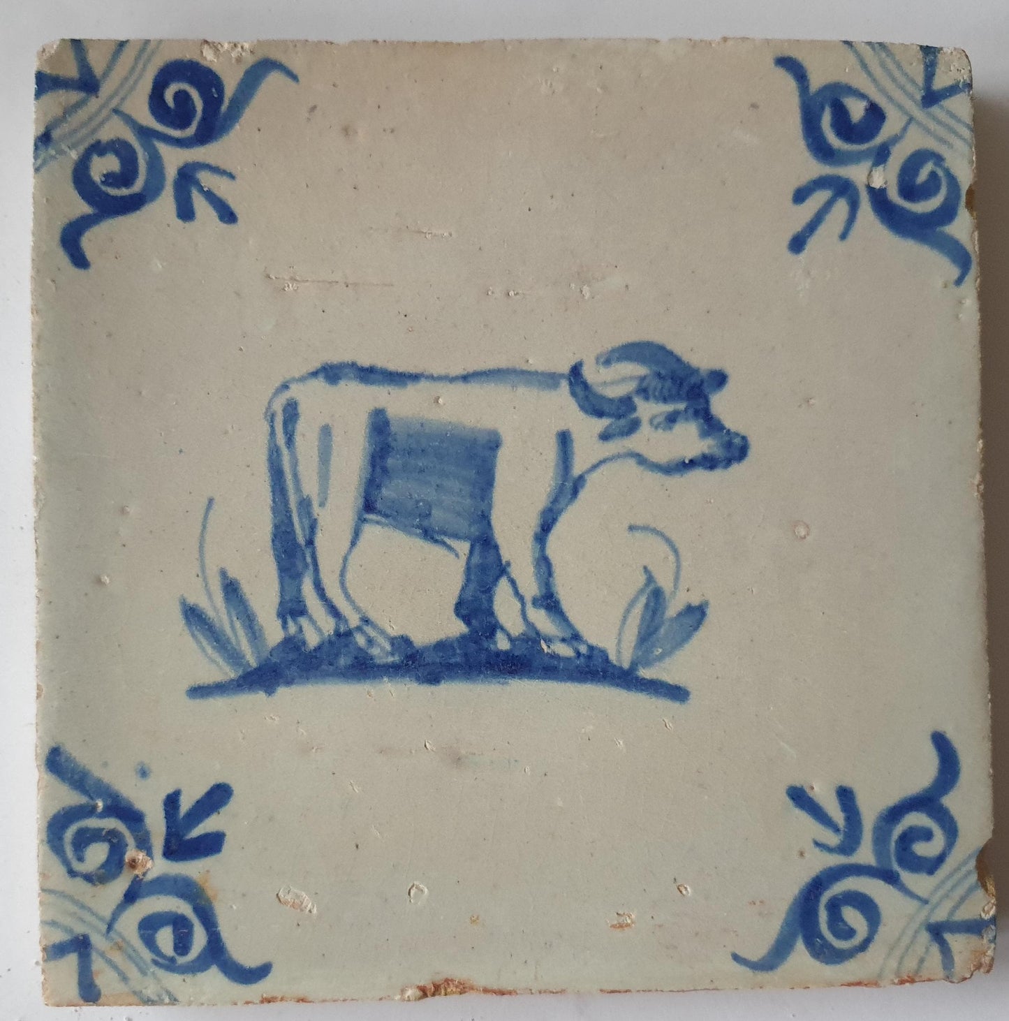 Antique Delft Tile: 17th Century Bull, Dutch Golden Age