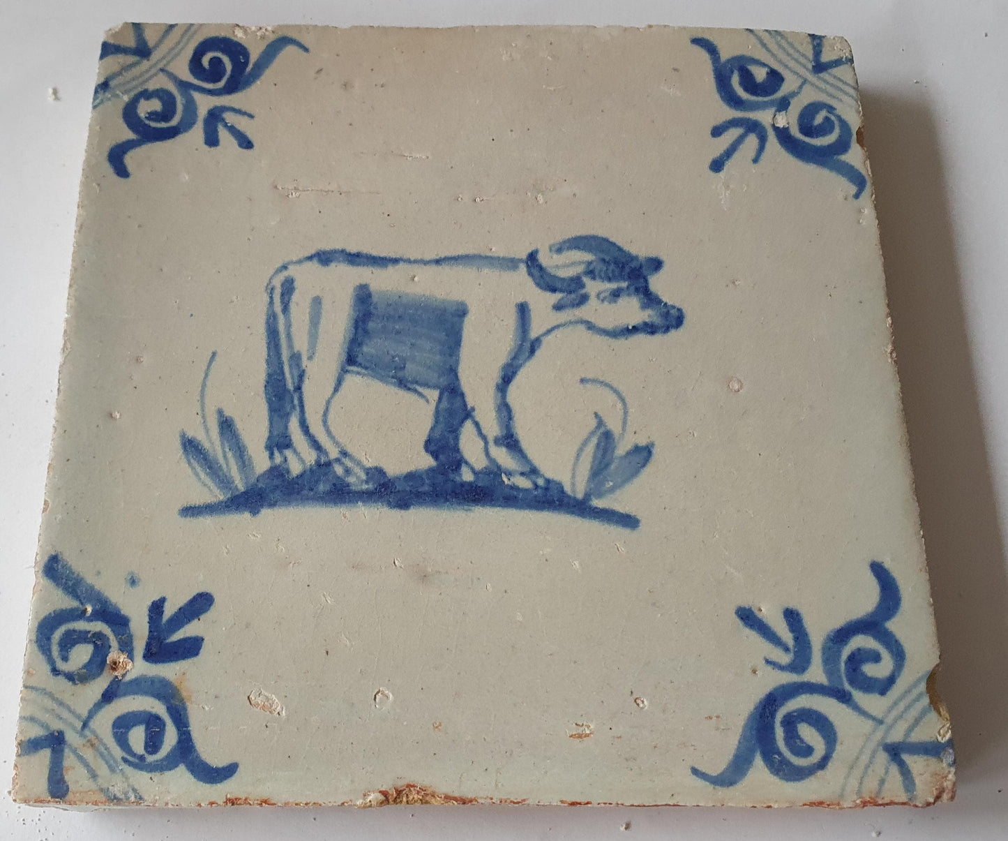 Antique Delft Tile: 17th Century Bull, Dutch Golden Age