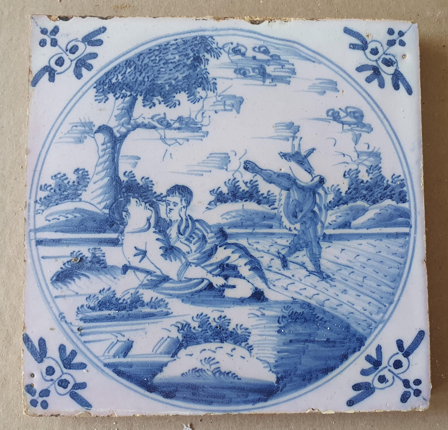 Antique Delft Tile, Biblical Scene, Dutch Blue Tile, 1780 circle