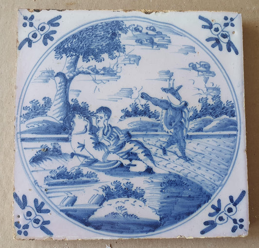 Antique Delft Tile, Biblical Scene, Dutch Blue Tile, 1780 circle