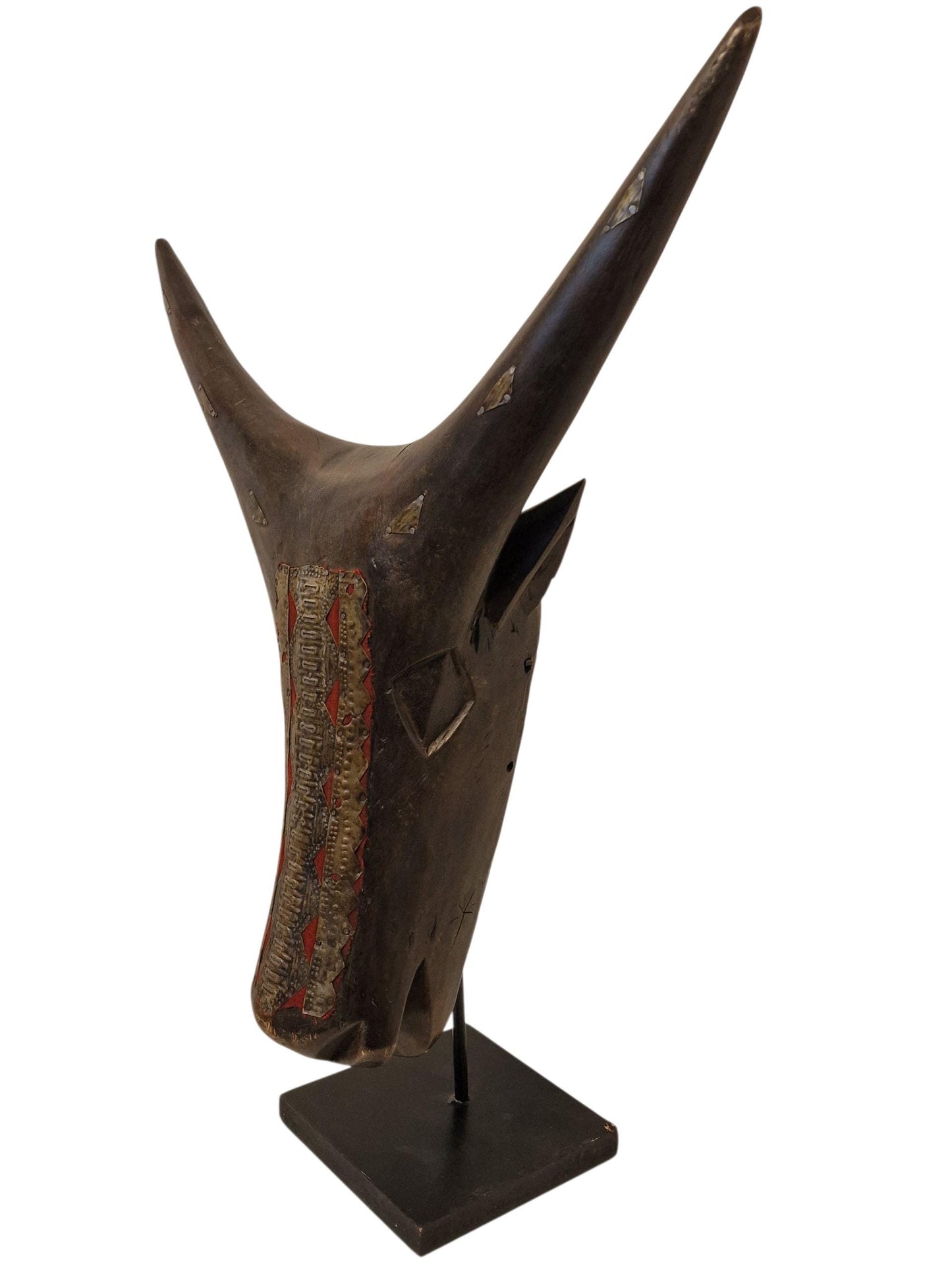 XL Hand-Carved Bamana Horned Mask, Mali Tribal Art, Mid-20th Century