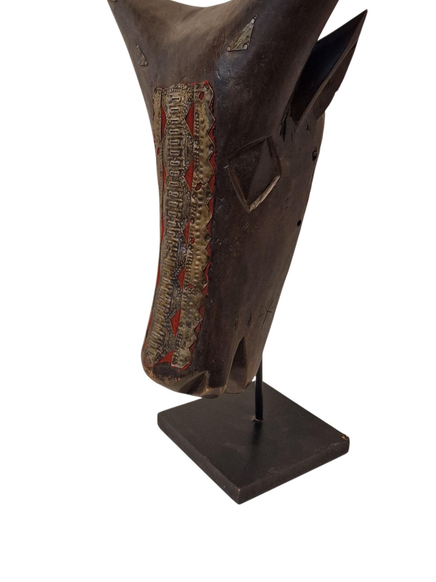 XL Hand-Carved Bamana Horned Mask, Mali Tribal Art, Mid-20th Century