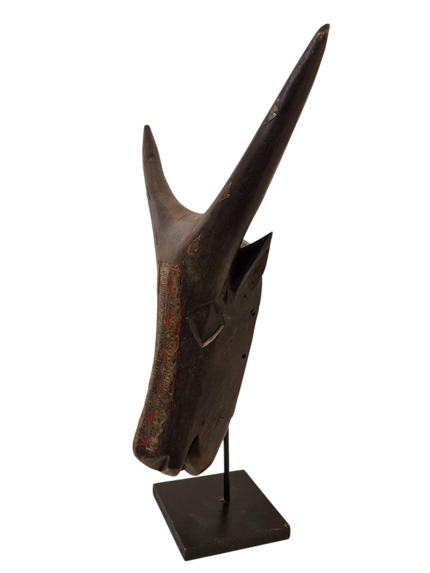XL Hand-Carved Bamana Horned Mask, Mali Tribal Art, Mid-20th Century