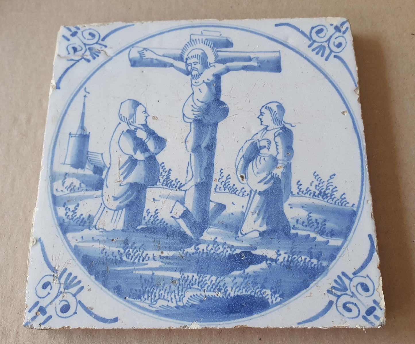 Antique Delft Tile, Biblical Scene, Dutch Blue Tile (1780)