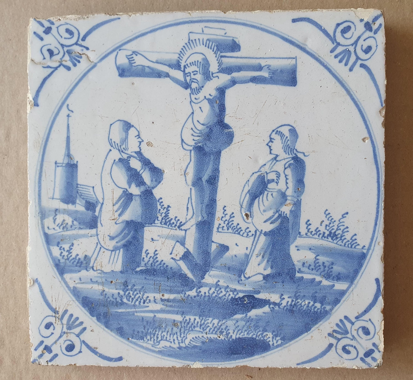 Antique Delft Tile, Biblical Scene, Dutch Blue Tile (1780)
