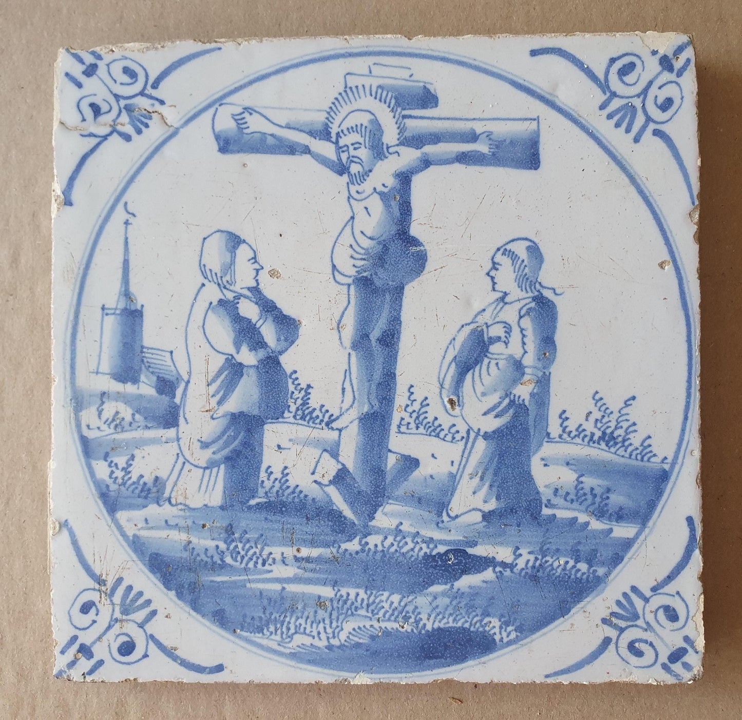 Antique Delft Tile, Biblical Scene, Dutch Blue Tile (1780)