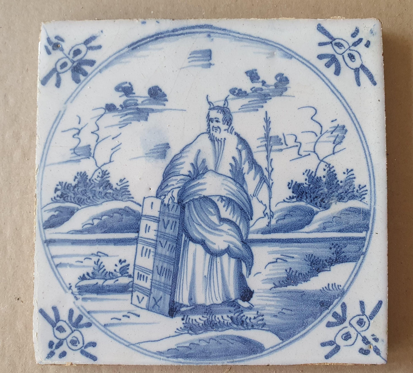 Antique Delft Tile, Biblical Scene, Dutch Blue Tile (1780)