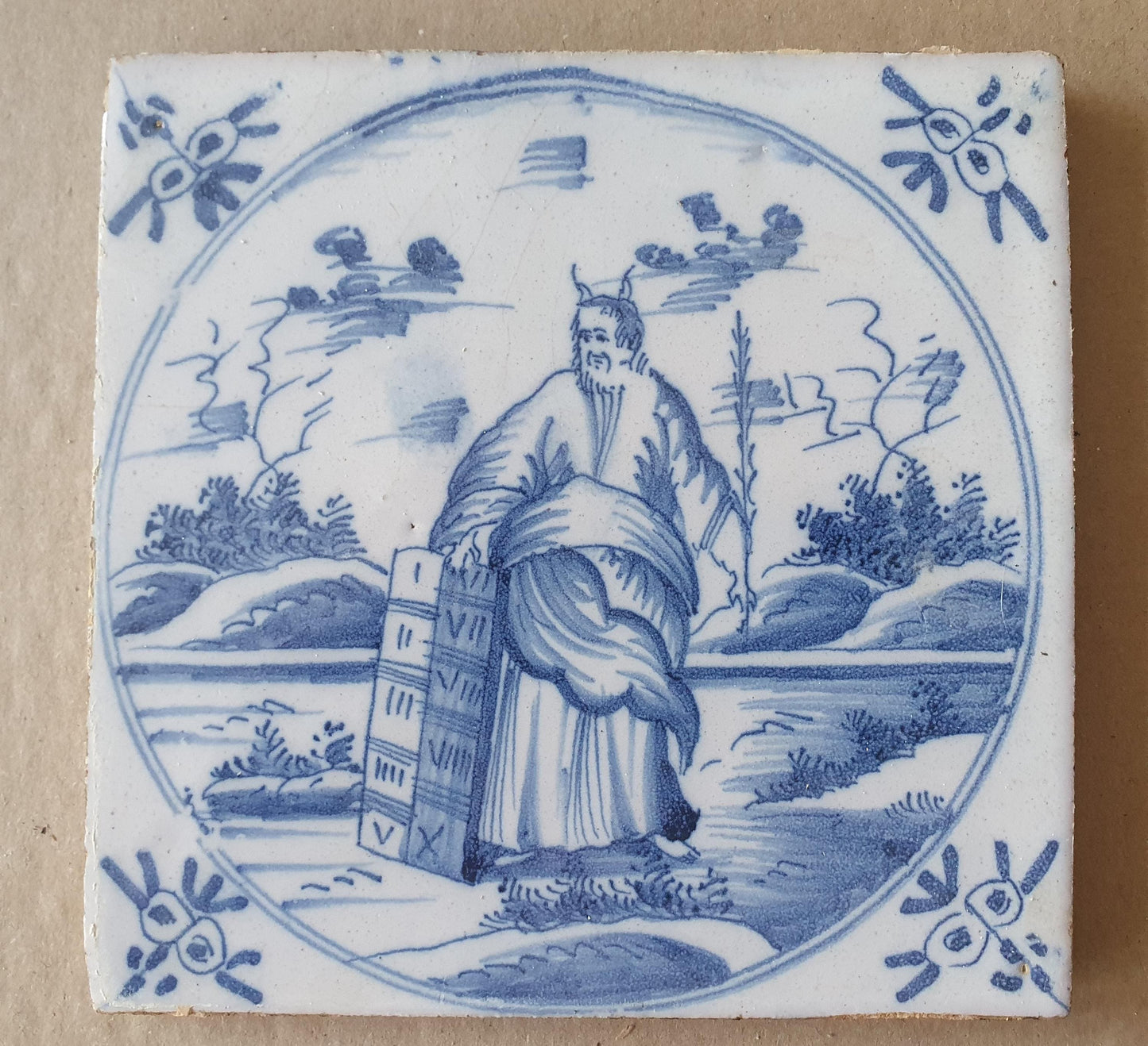 Antique Delft Tile, Biblical Scene, Dutch Blue Tile (1780)