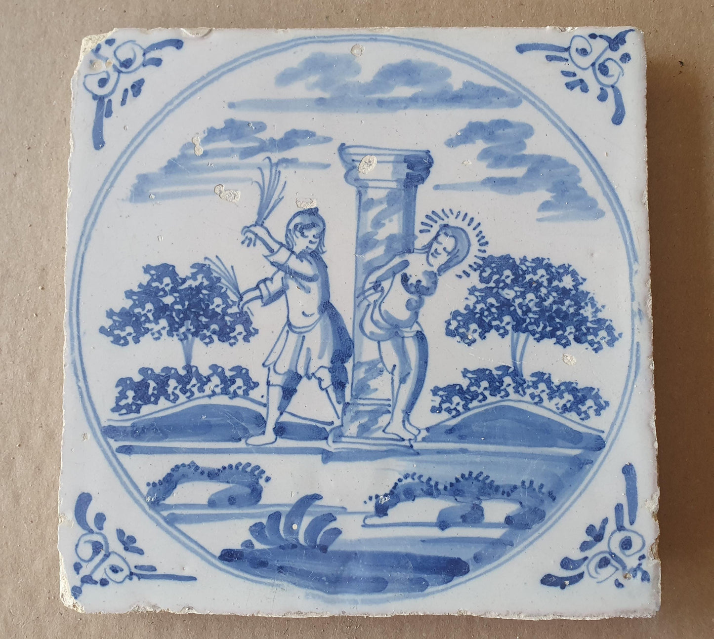Antique Delft Tile, Biblical Scene, Dutch Blue Tile, c. 1780
