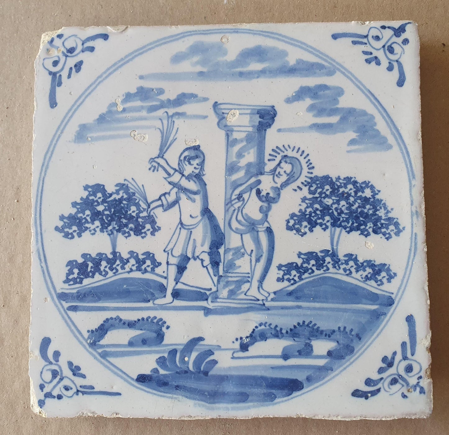 Antique Delft Tile, Biblical Scene, Dutch Blue Tile, c. 1780
