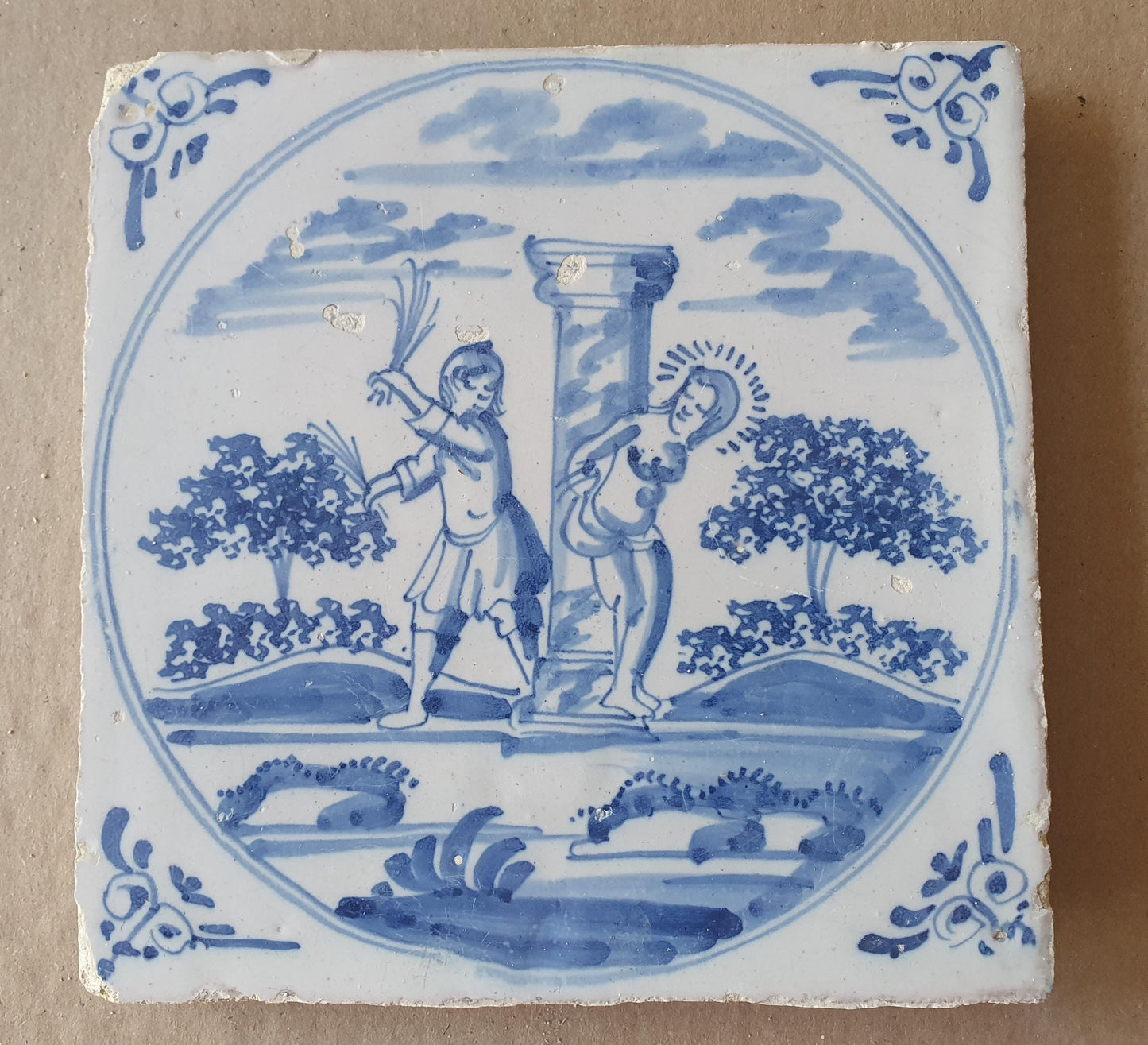 Antique Delft Tile, Biblical Scene, Dutch Blue Tile, c. 1780