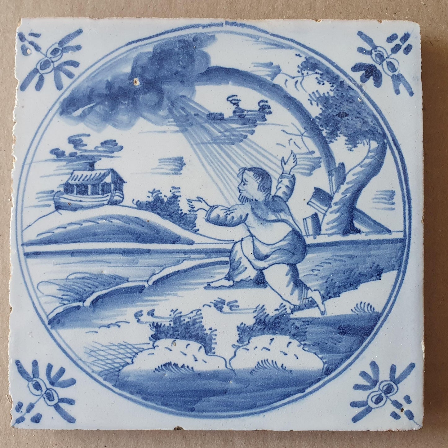 Antique Dutch Delft Tile, Biblical Scene, Blue Majolica, 1780