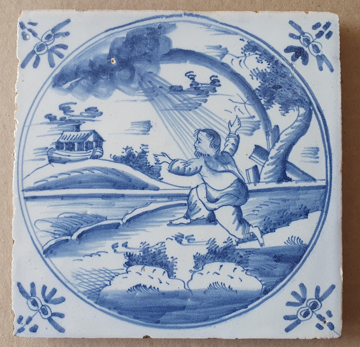 Antique Dutch Delft Tile, Biblical Scene, Blue Majolica, 1780