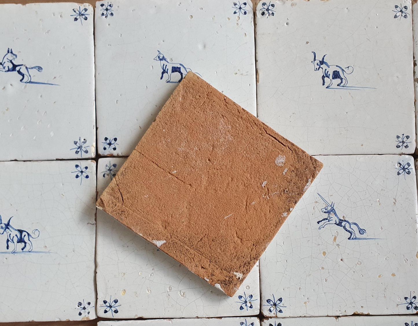 Antique Delft Tiles, 17th Century Dutch Animal Motifs, Set of 12