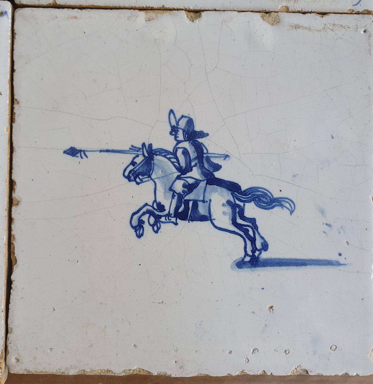 Antique Dutch Delft Tiles, 17th Century Horsemen Design, Set of 6