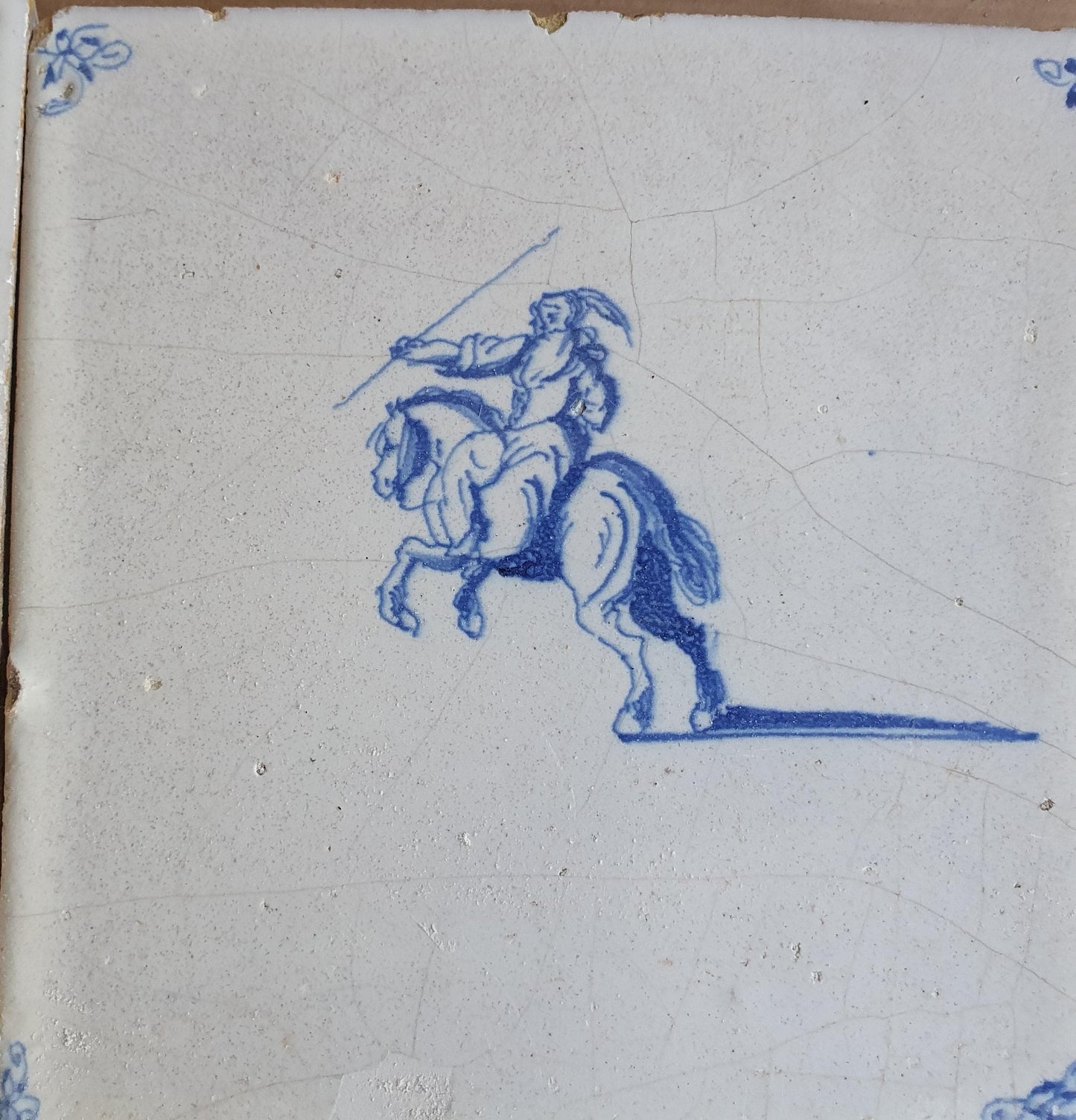 Antique Dutch Delft Tiles, 17th Century Horsemen Design, Set of 6