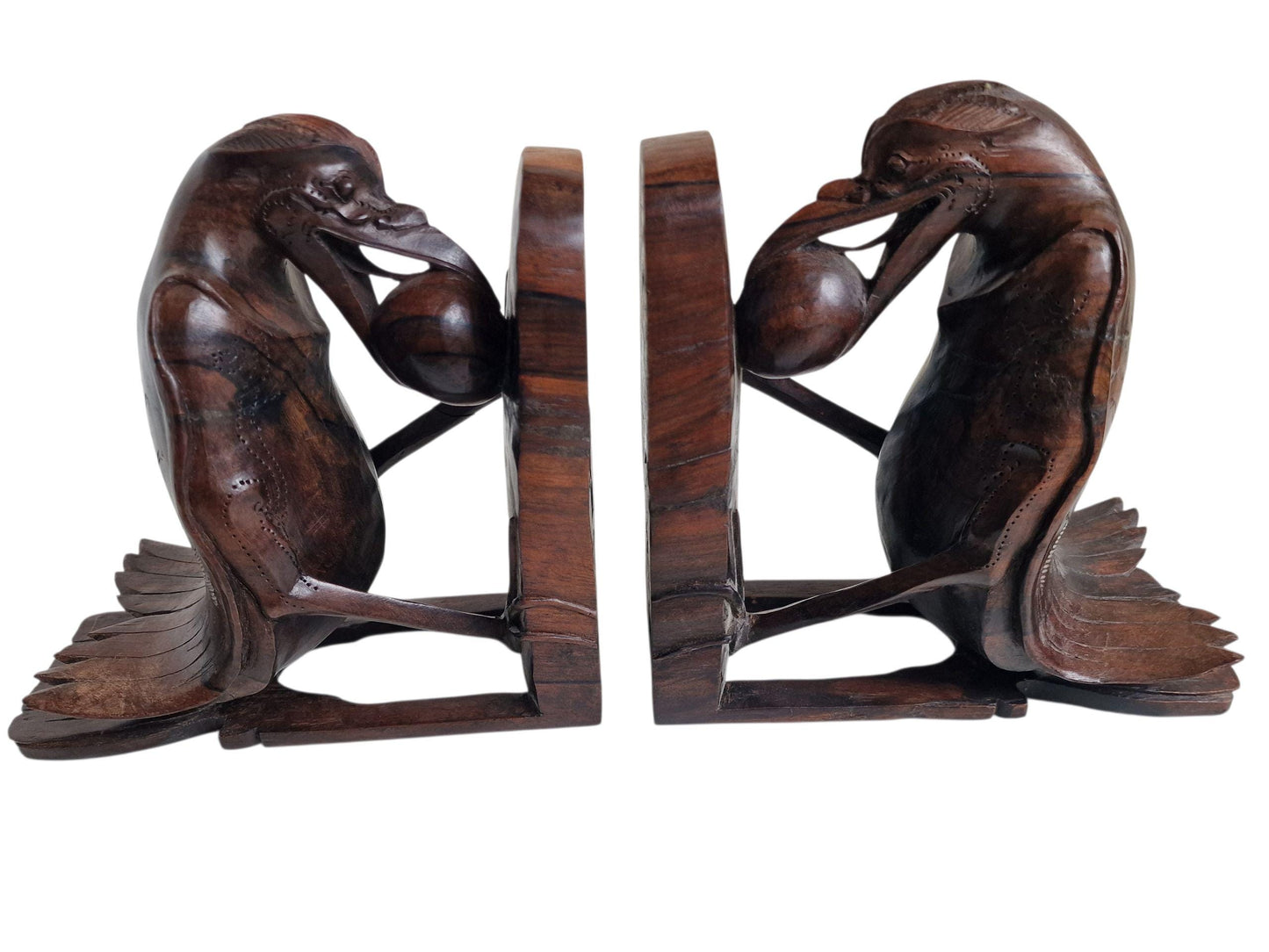 Art Deco Bird Bookends, Carved Coromandel Wood, Colonial Indonesia