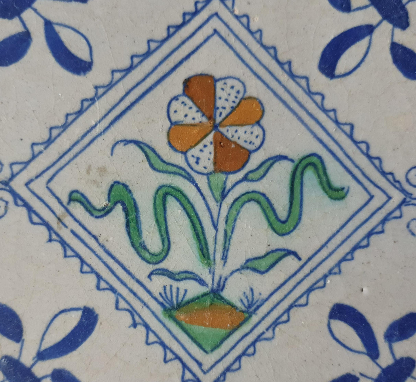 Antique Delft Tile, Floral Polychrome, 1640