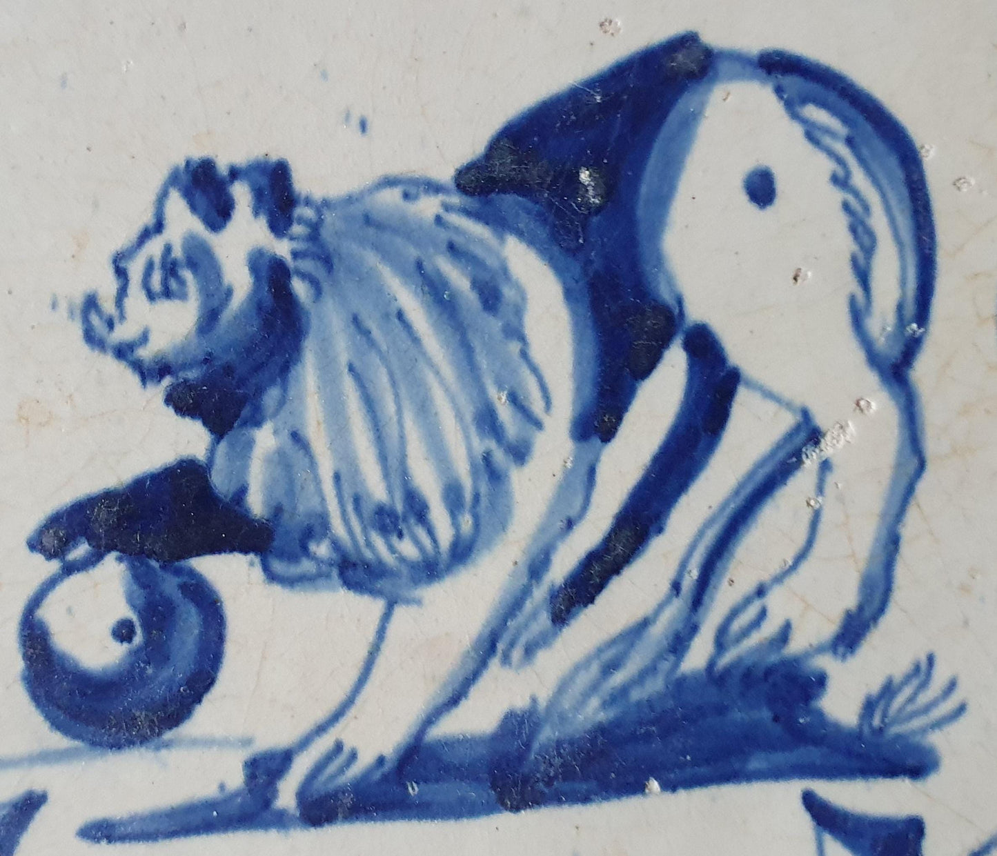 Antique Delft Tile, 17th Century Dutch Lion, Lily Corner