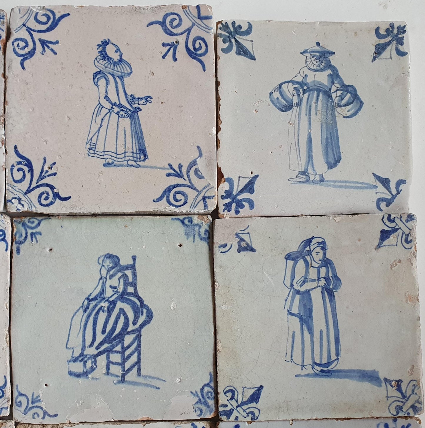 Antique Delft Tiles, 17th Century Dutch Wall Decor, Set of 12