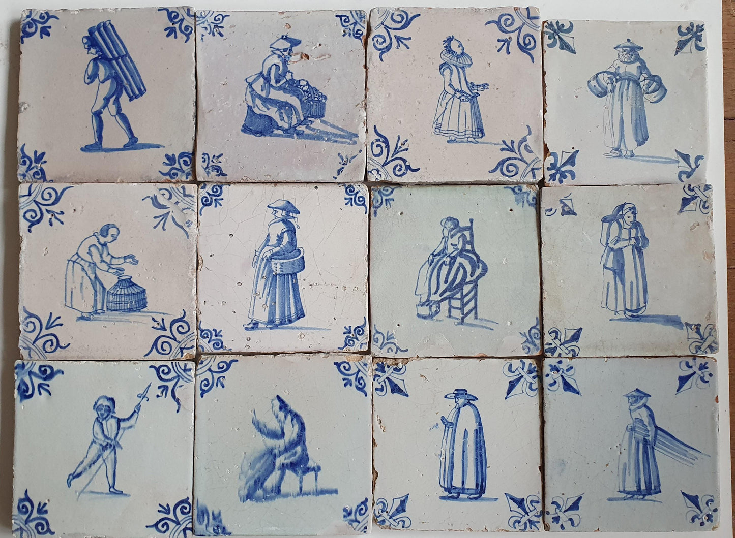 Antique Delft Tiles, 17th Century Dutch Wall Decor, Set of 12