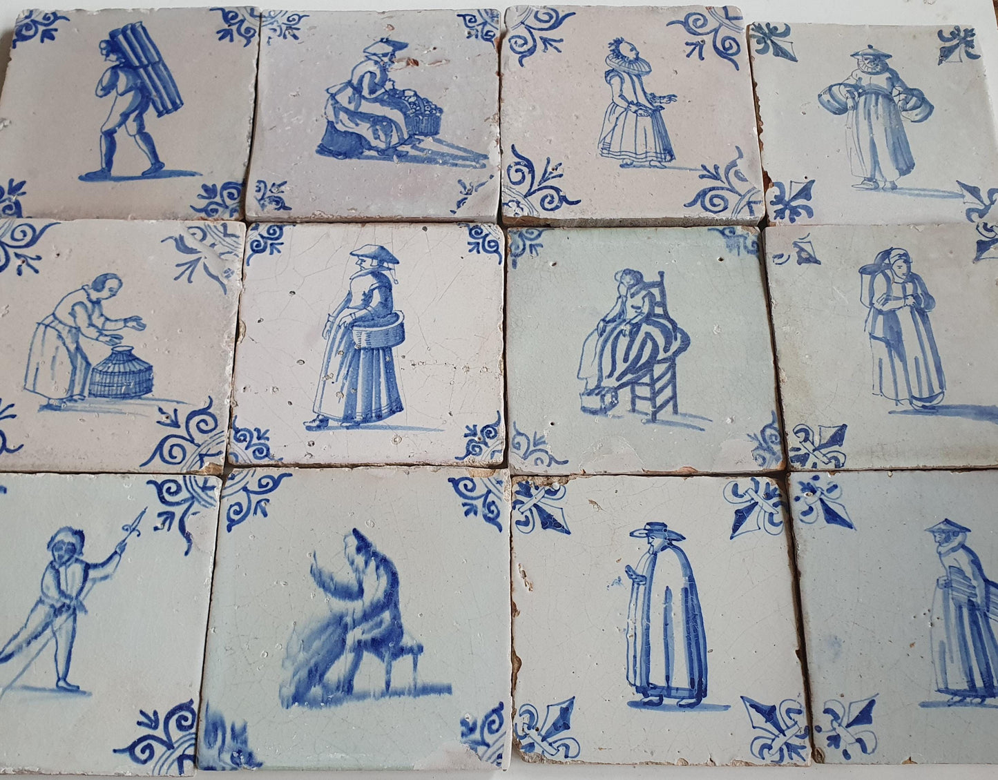 Antique Delft Tiles, 17th Century Dutch Wall Decor, Set of 12
