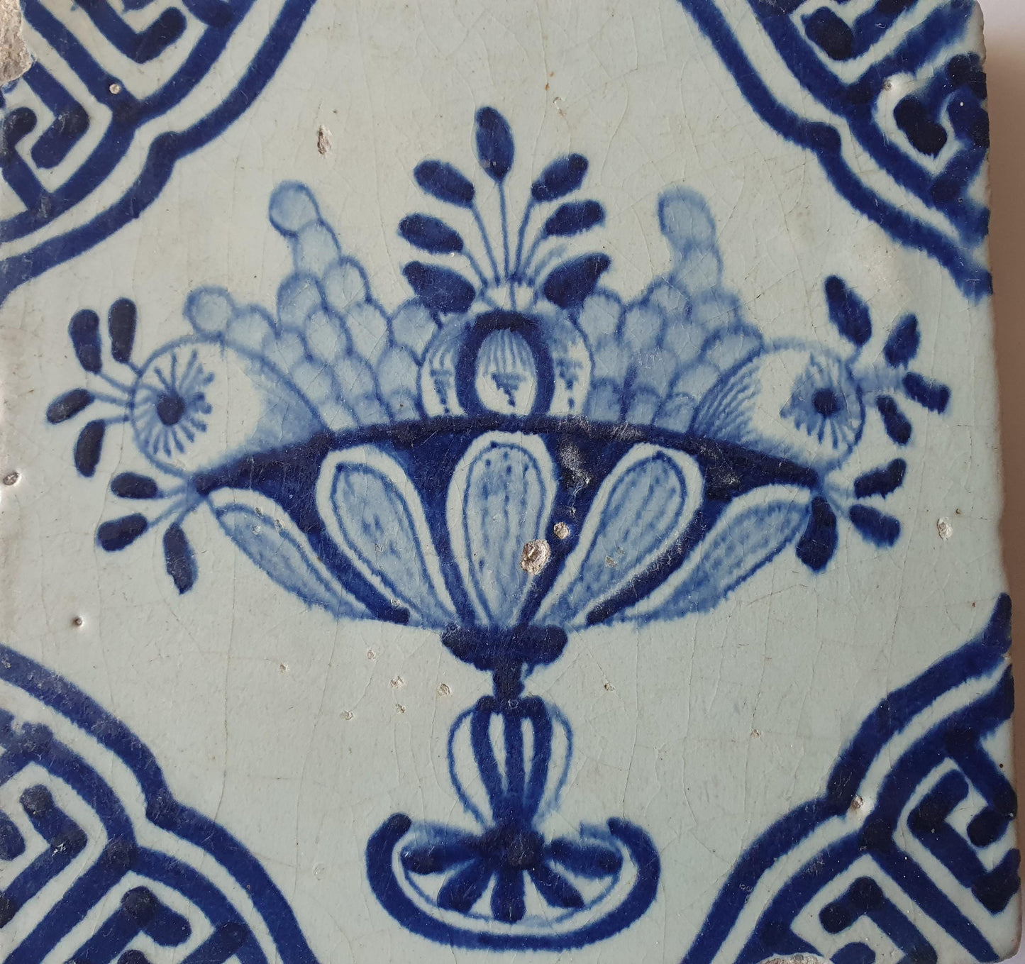 Antique Delft Blue Tile, Fruit Basket Design, ca 1600-1625