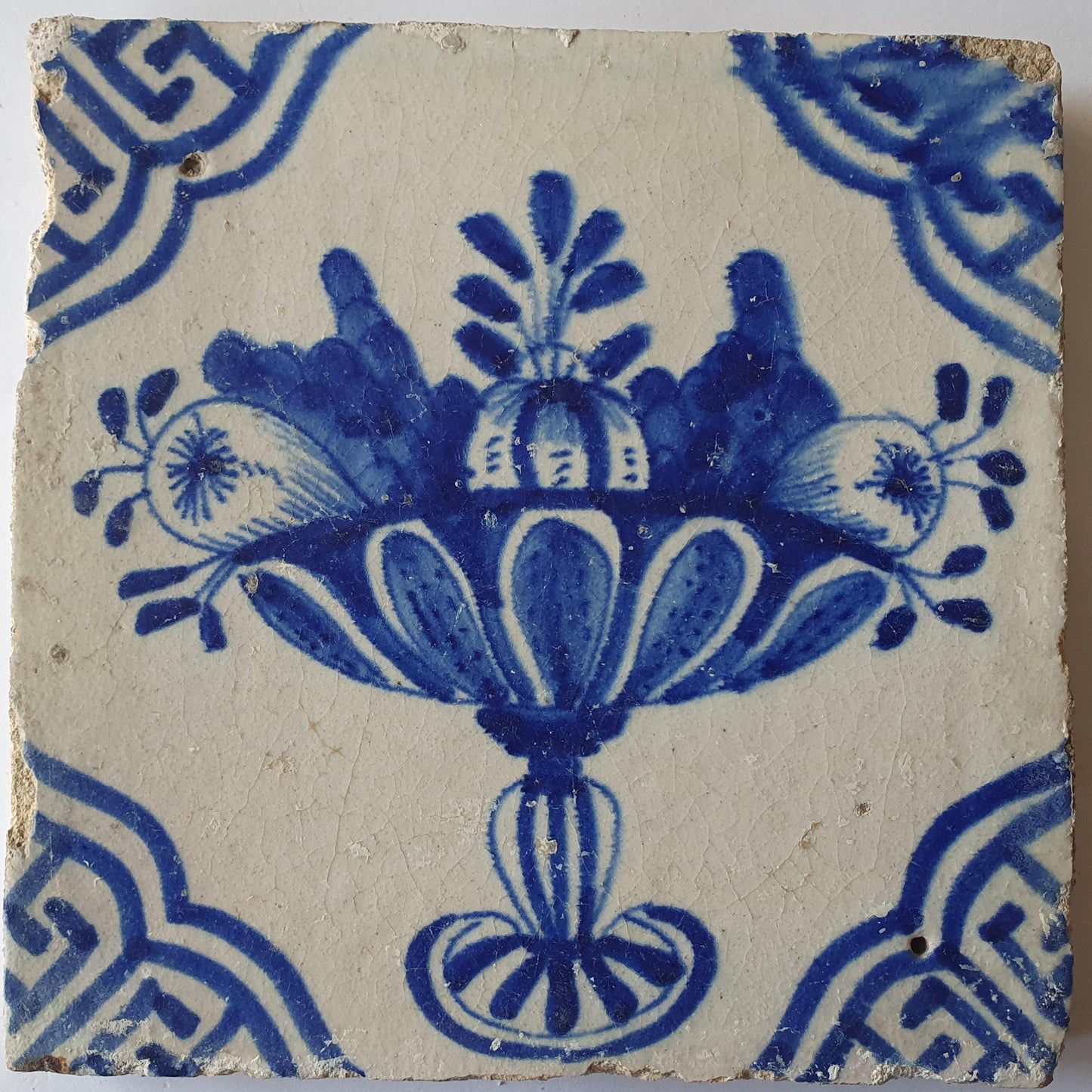 Antique Delft Blue Tile, Fruit Basket Dutch Tile, ca 1600-1625