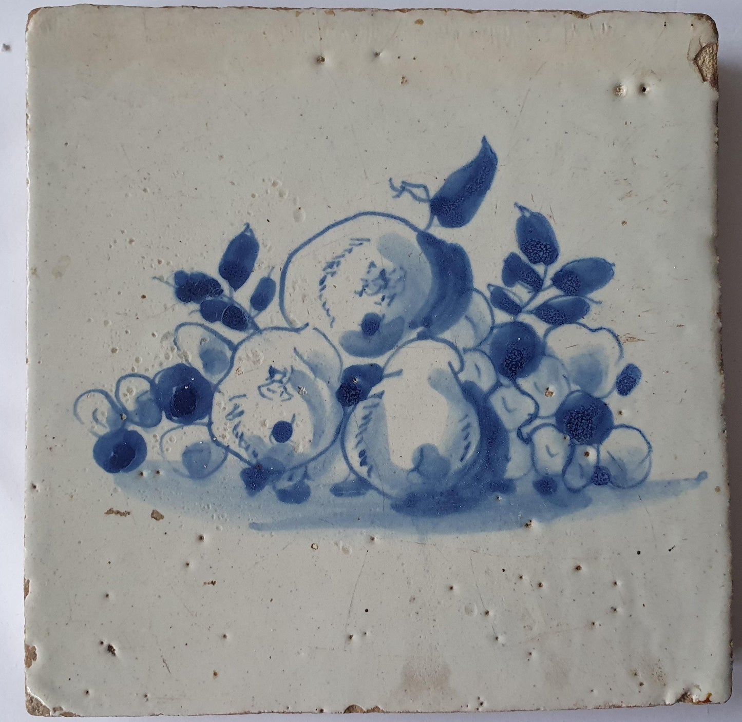 Antique Delft Tile, Still Life with Fruit, circa 1680
