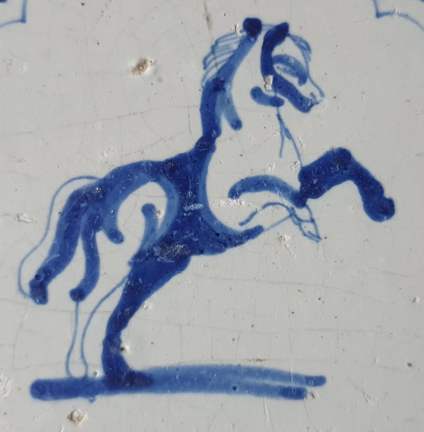 Antique Delft Tile, Horse Motif, 17th Century Dutch Tile