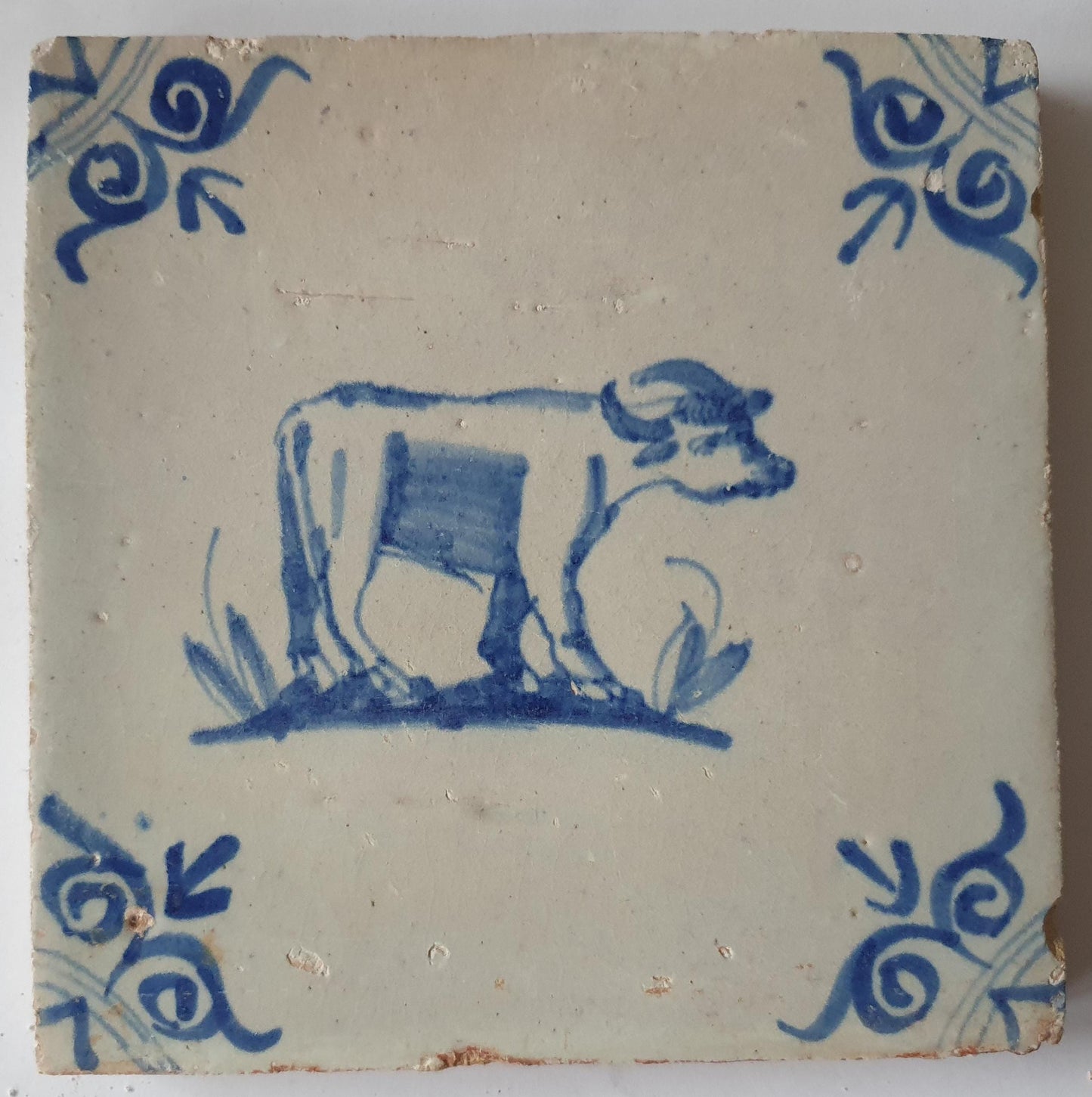 Antique Delft Tile: 17th Century Bull, Dutch Golden Age