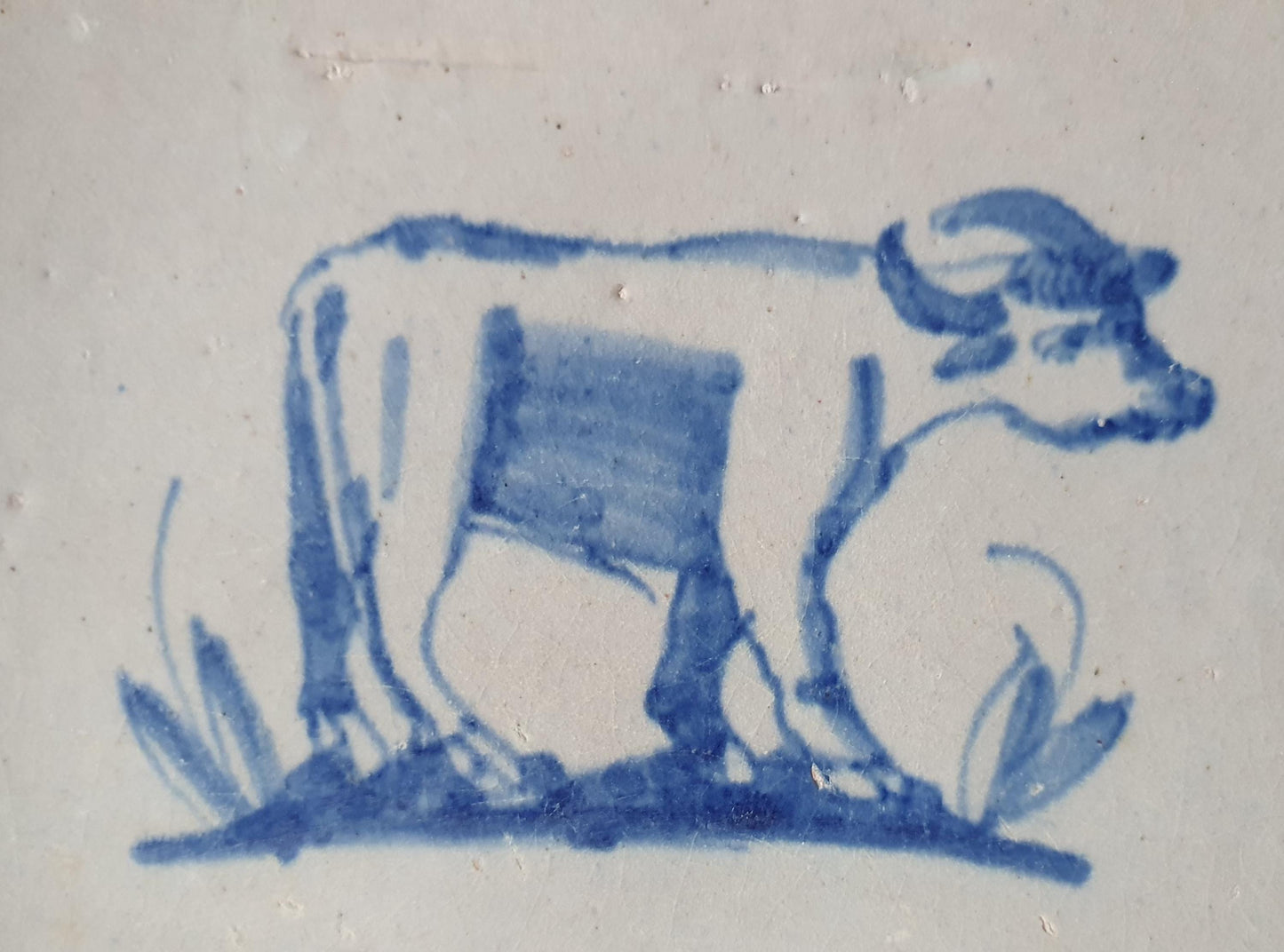 Antique Delft Tile: 17th Century Bull, Dutch Golden Age