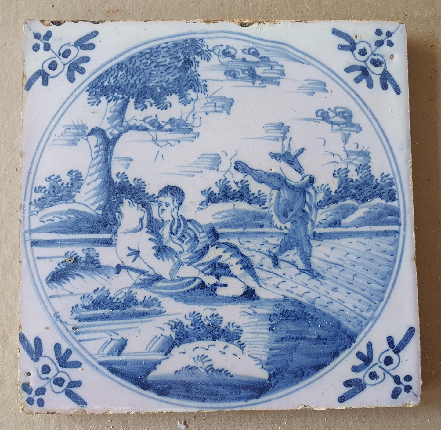 Antique Delft Tile, Biblical Scene, Dutch Blue Tile, 1780 circle