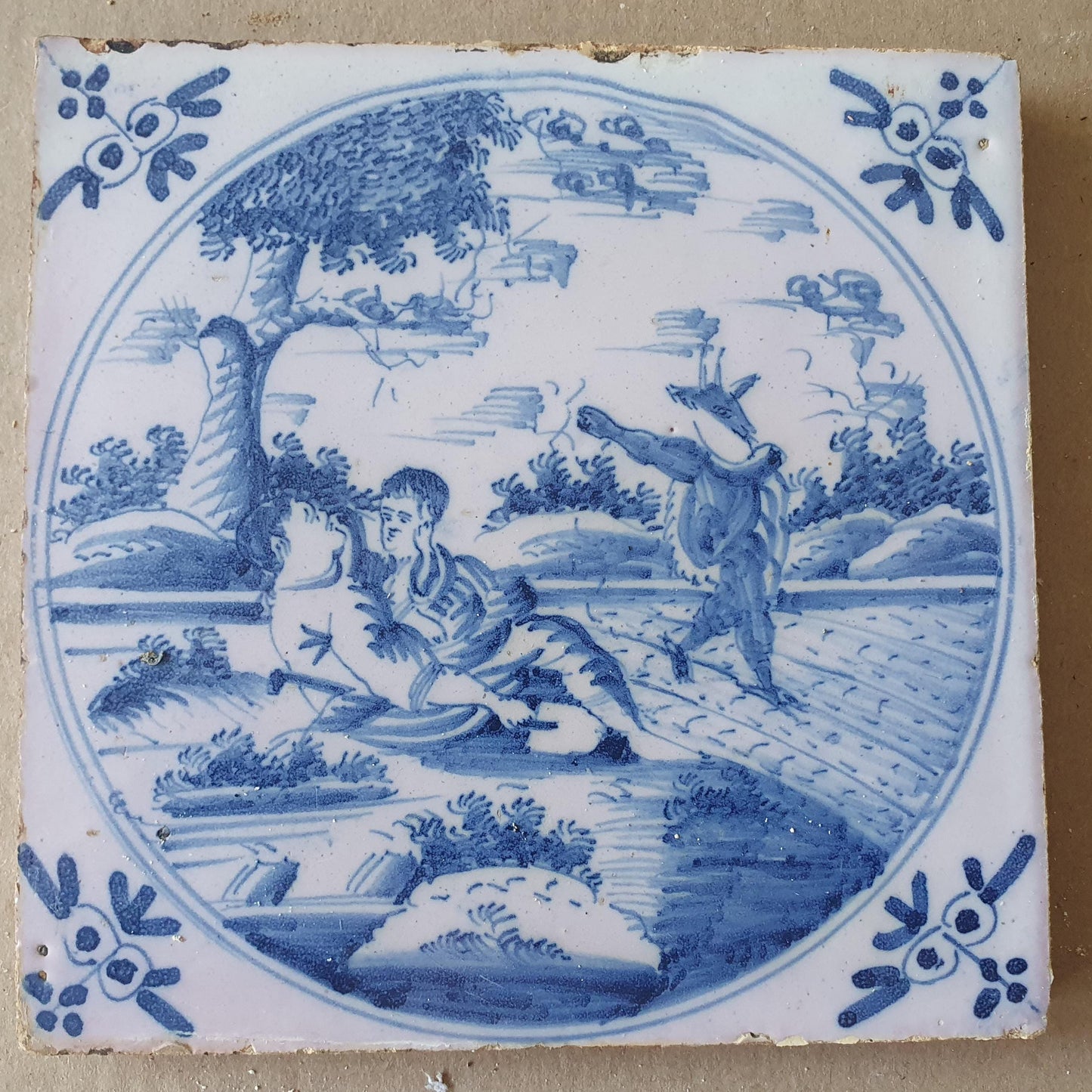 Antique Delft Tile, Biblical Scene, Dutch Blue Tile, 1780 circle