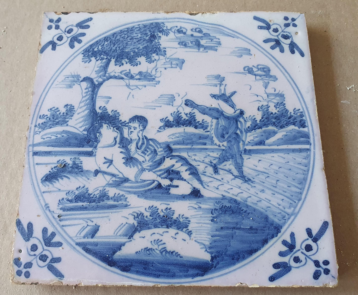 Antique Delft Tile, Biblical Scene, Dutch Blue Tile, 1780 circle