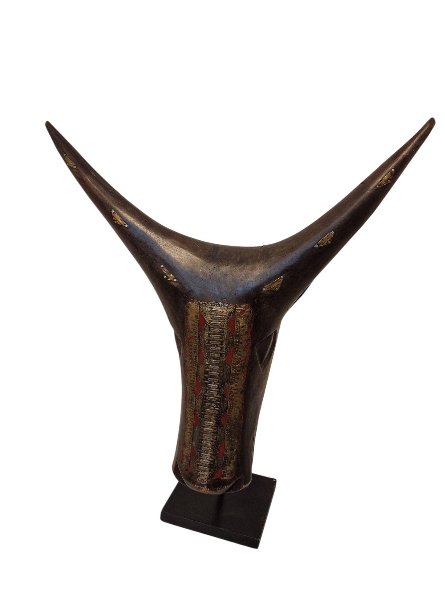 XL Hand-Carved Bamana Horned Mask, Mali Tribal Art, Mid-20th Century
