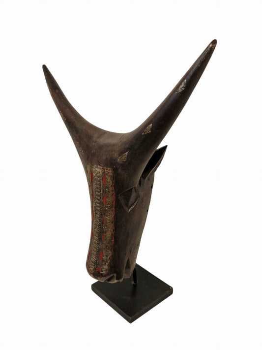 XL Hand-Carved Bamana Horned Mask, Mali Tribal Art, Mid-20th Century