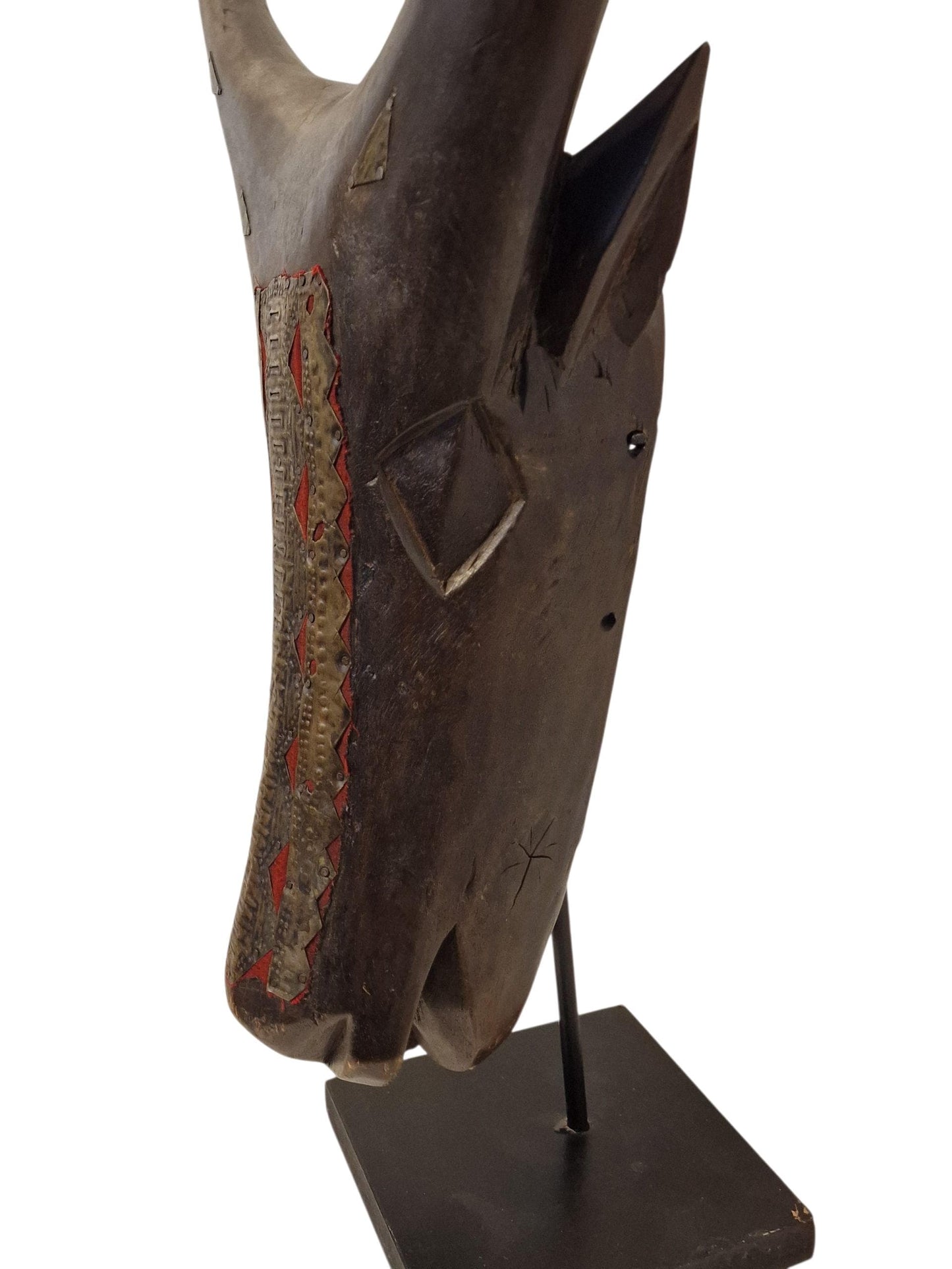 XL Hand-Carved Bamana Horned Mask, Mali Tribal Art, Mid-20th Century