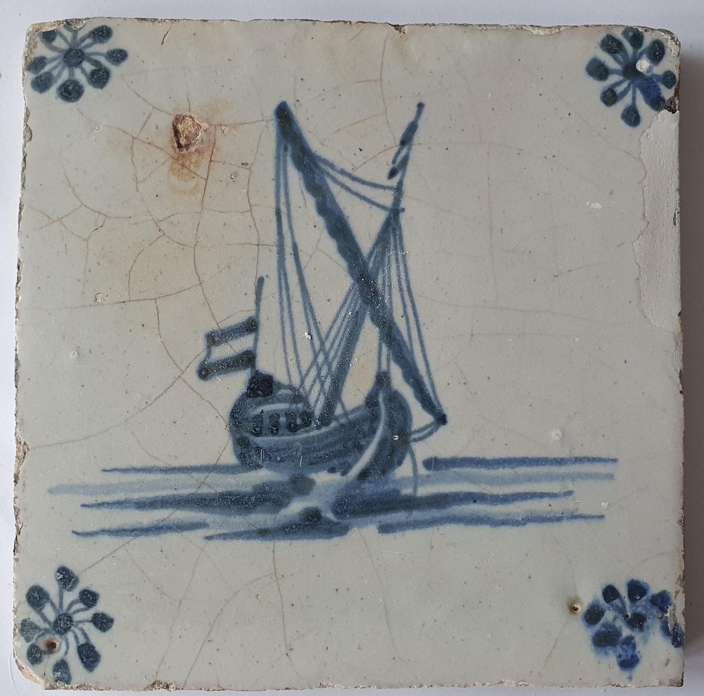 This Delft tile, dating from around 1660, depicts   sailship