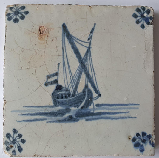 This Delft tile, dating from around 1660, depicts   sailship