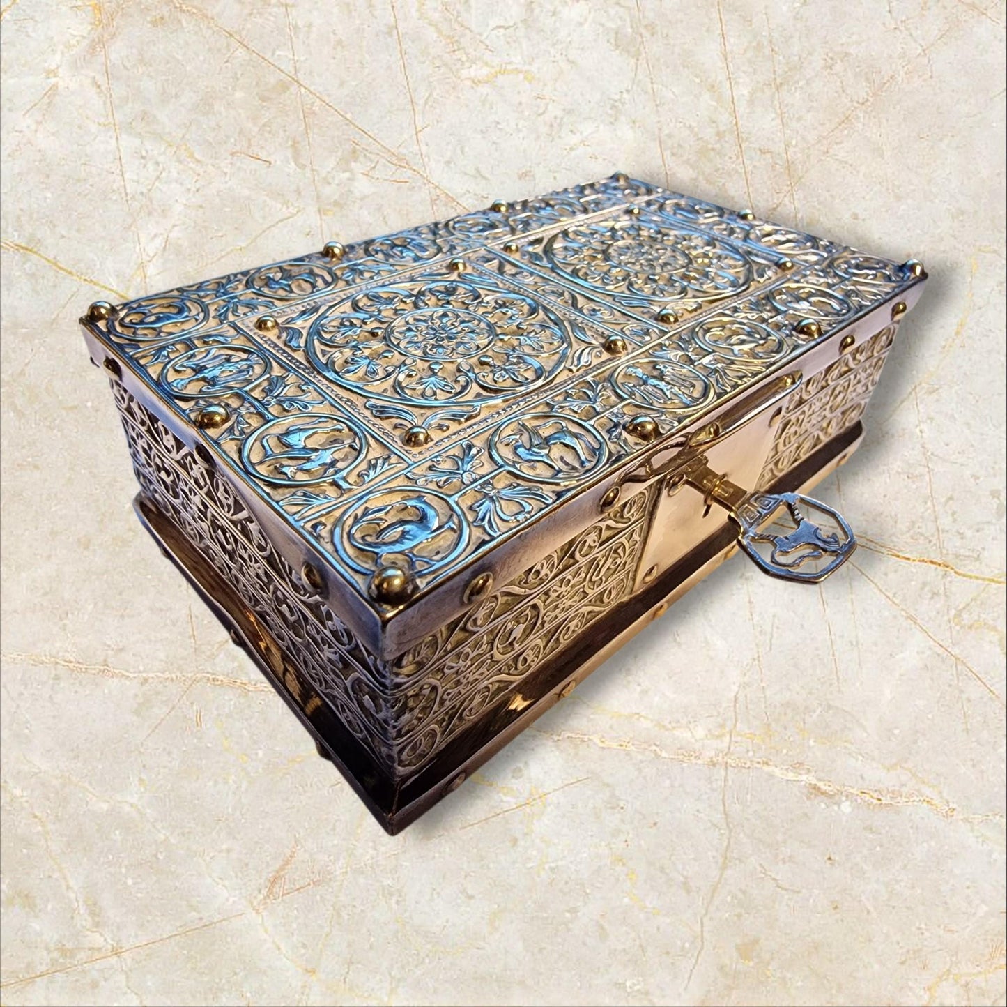 case Art Nouveau Erhard & Söhne Silver Filigree Jewelry Box, Gilt, c1900