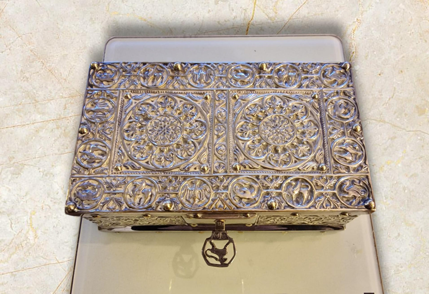 case Art Nouveau Erhard & Söhne Silver Filigree Jewelry Box, Gilt, c1900