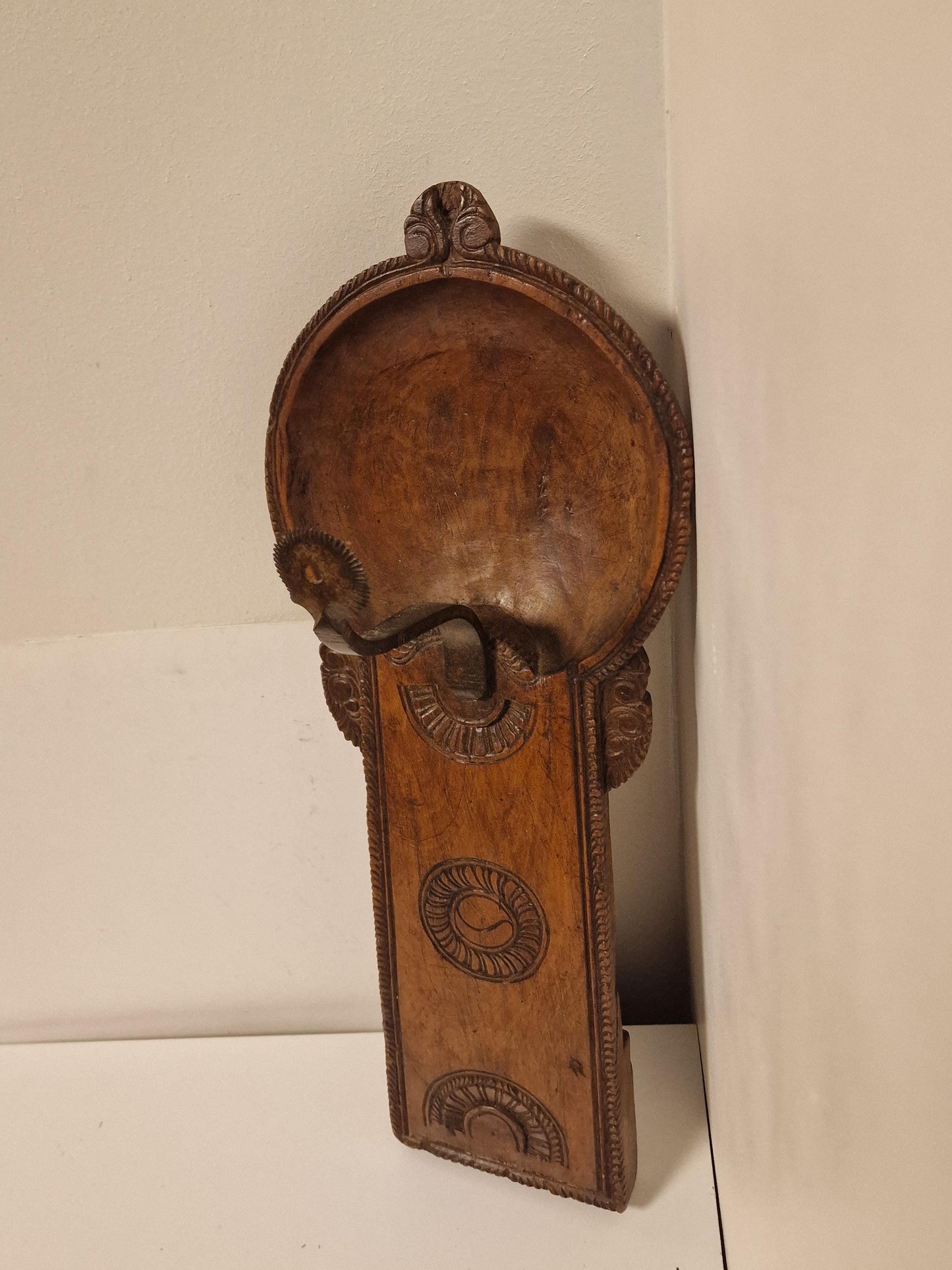 Antique Indonesian Coconut Scraper, Hand-Carved Tribal Kitchen Tool