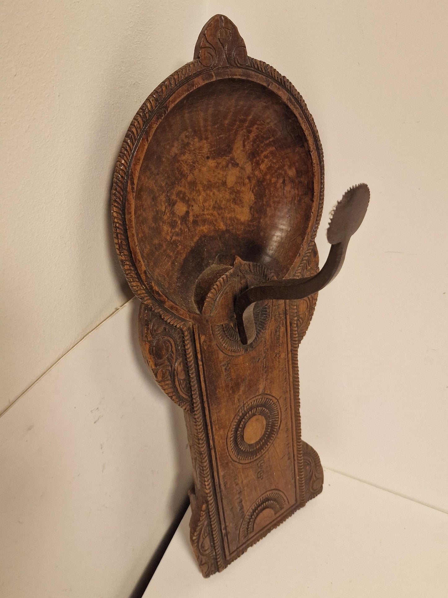 Antique Hand-Carved Indonesian Coconut Scraper, Primitive Wabi Sabi Decor