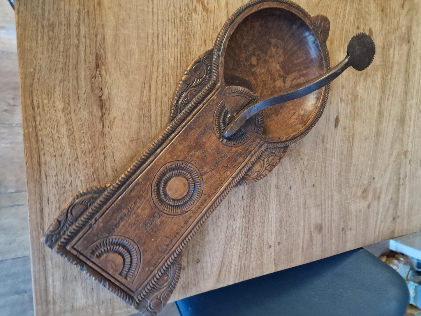Antique Hand-Carved Indonesian Coconut Scraper, Primitive Wabi Sabi Decor