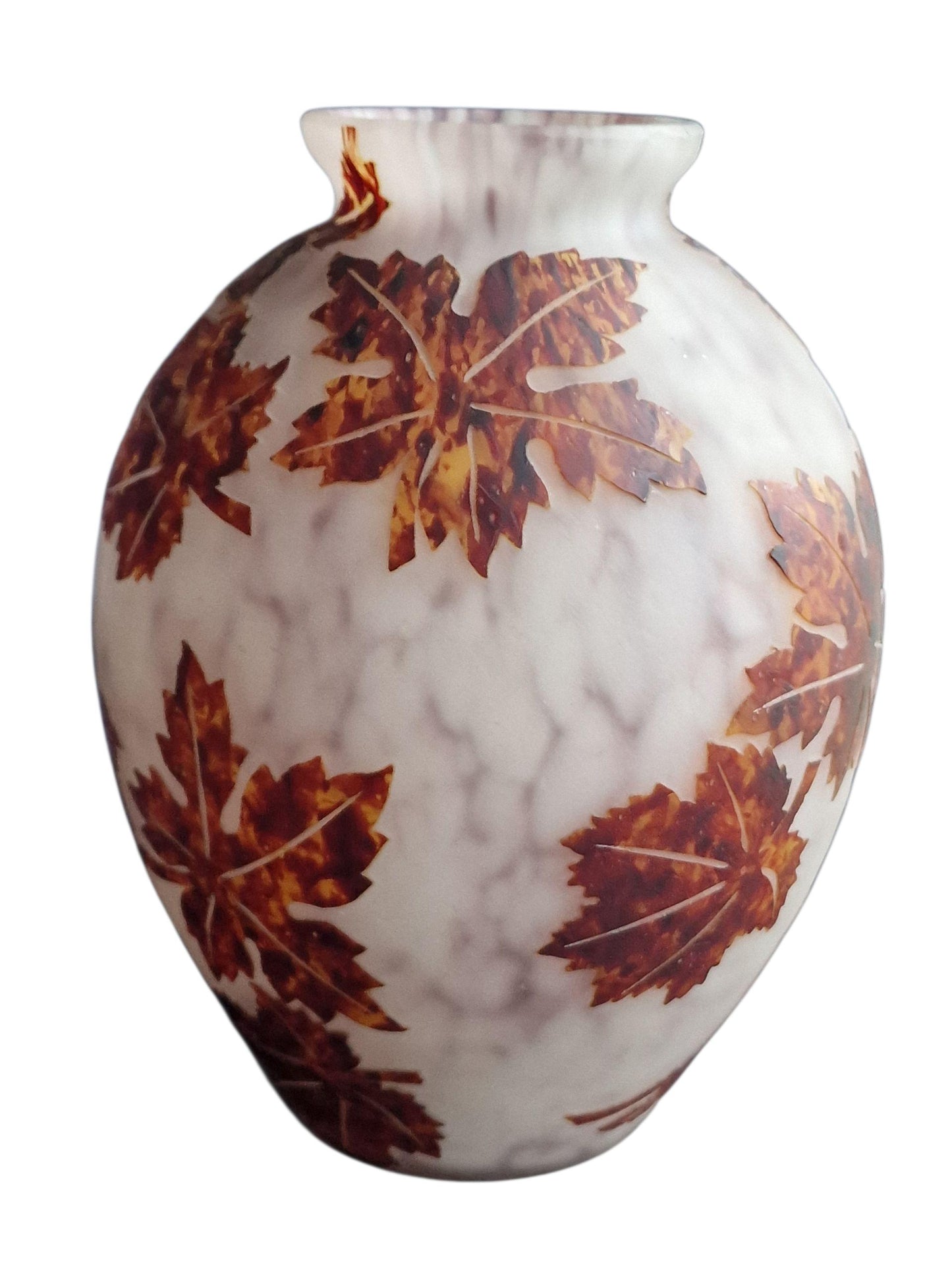 Signed Hero Art Glass Vase – Cameo Crystal, Autumn Leaf Decor