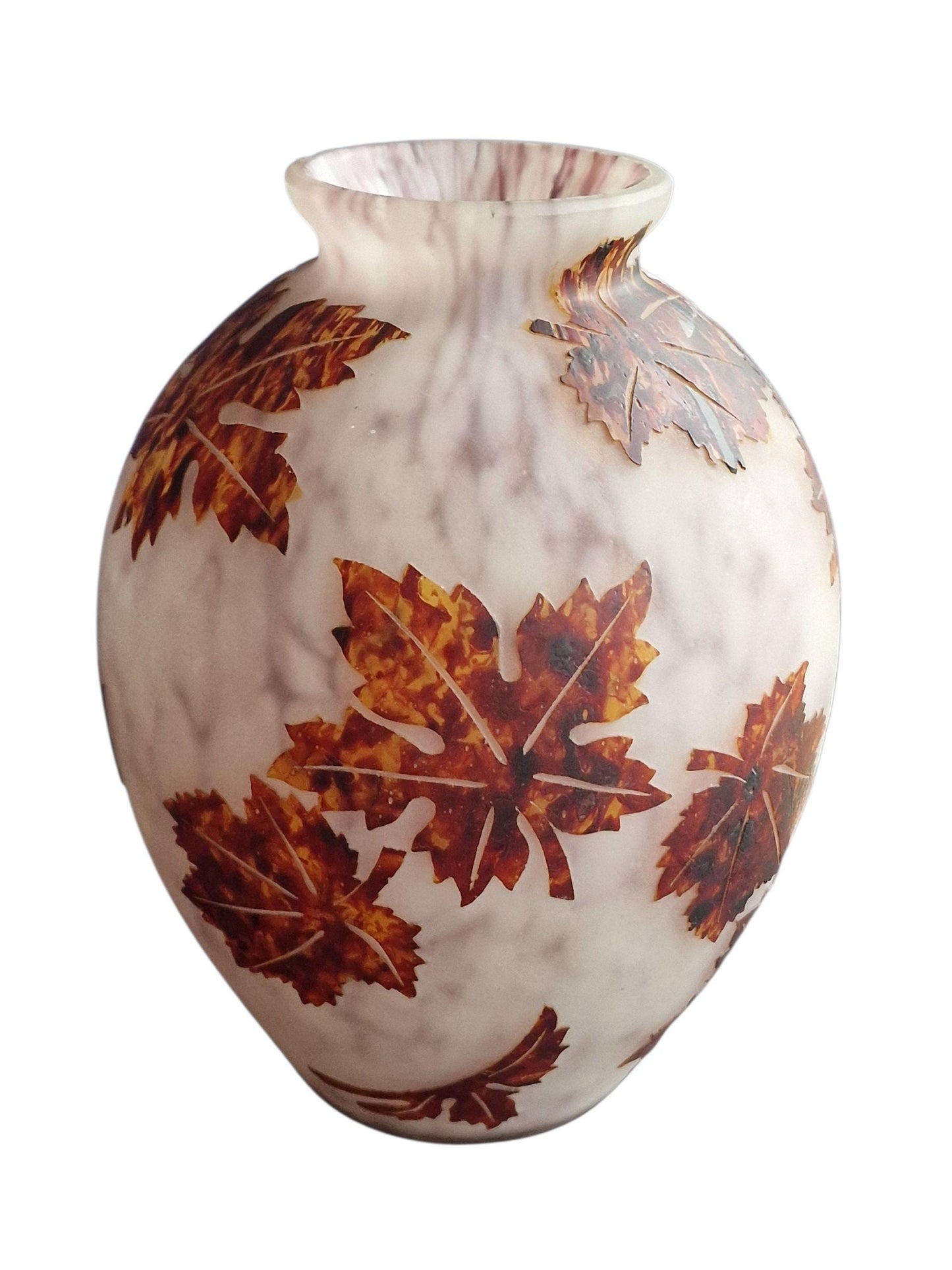 Signed Hero Art Glass Vase – Cameo Crystal, Autumn Leaf Decor