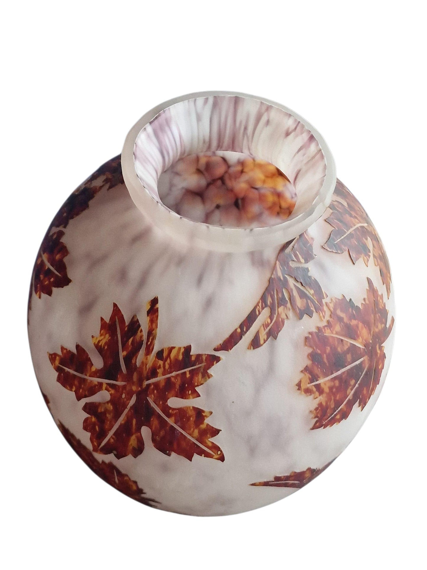 Signed Hero Art Glass Vase – Cameo Crystal, Autumn Leaf Decor
